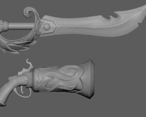 STL model Captain Gangplank gun and sword (League) for 3dprinting